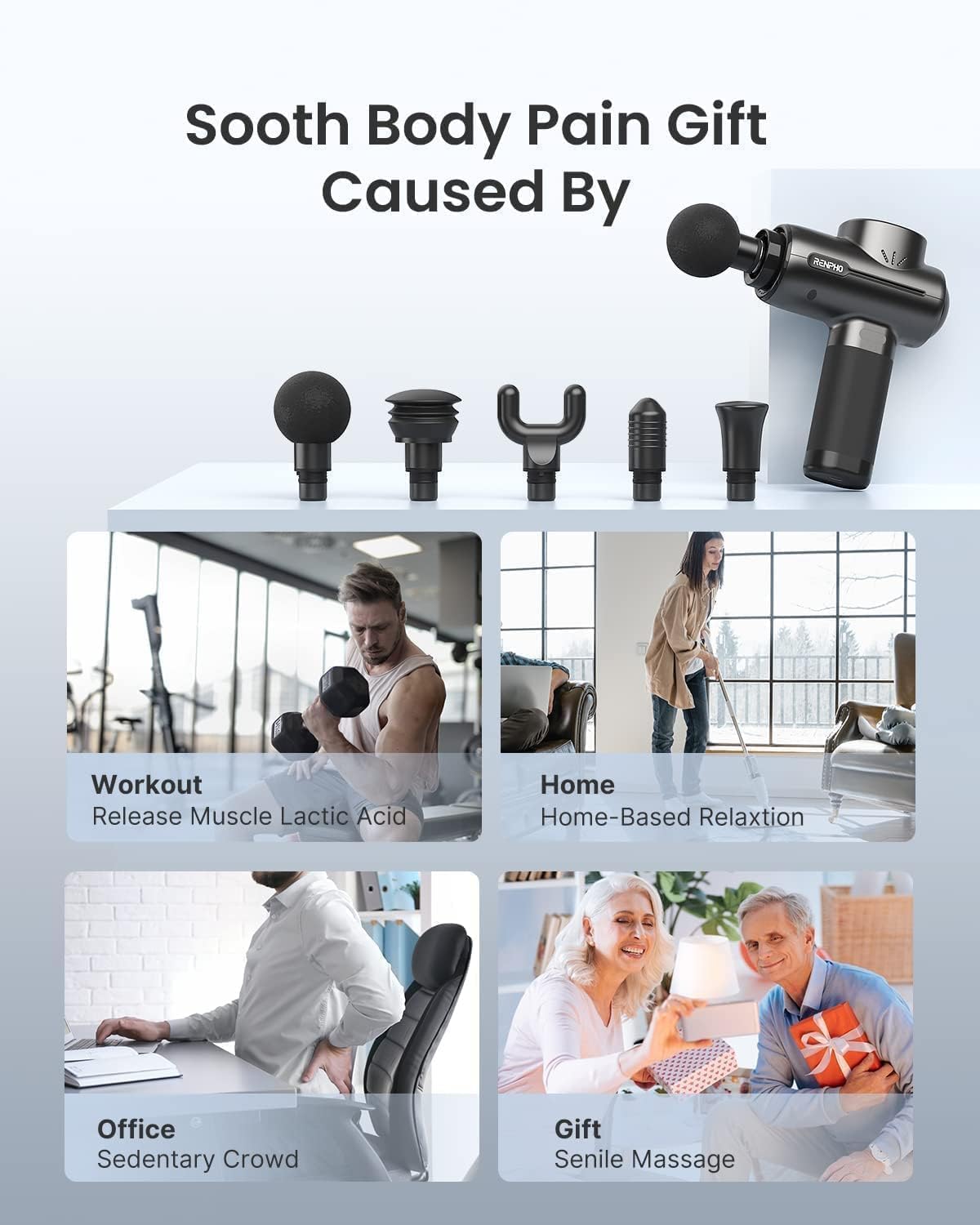 Massage Gun Deep Tissue, Portable Percussion Massager for Back and Neck, Gifts for Men Women, Handheld Device with Carry Case, Active