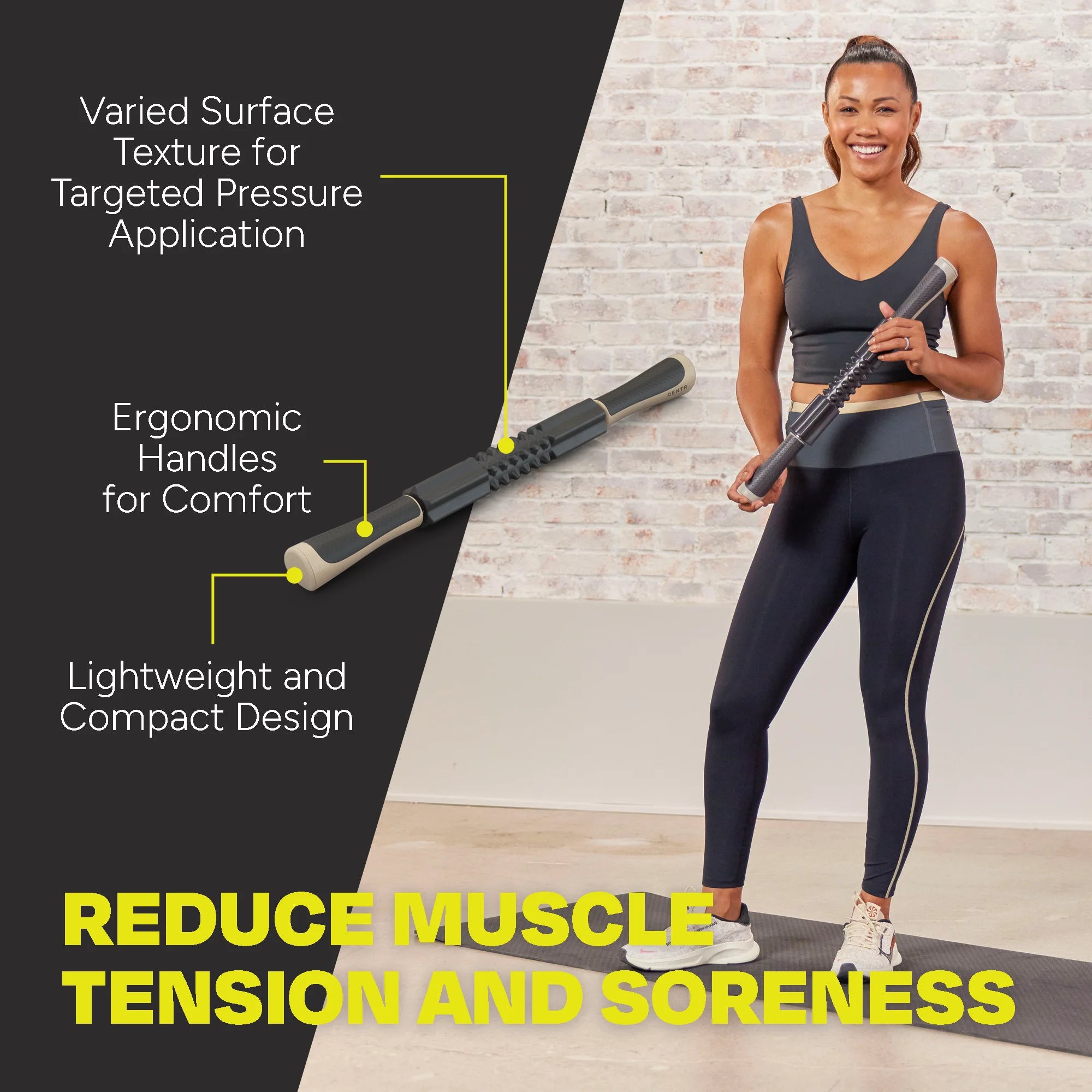 by Chris Hemsworth Massage Roller Stick for Muscle Soreness, Black/Sand with 3-Month  Membership